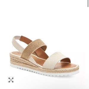 Aquatalia Alice Espadrille Slingback wedge Sandals neutral beige tan brown 9